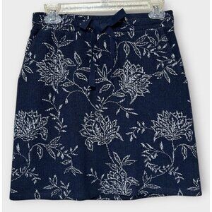 NEW LOFT Womens XS Skirt Blue White Flowers Cotton Blend Pockets Preppy Romantic